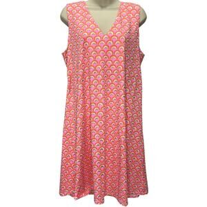 Julie Brown Sleeveless V-Neck Dress Pink Gold Metallic Rainbow Print Size L 70s